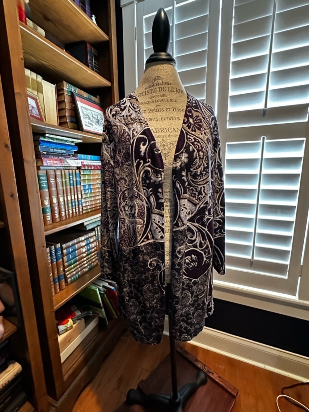 Chico's Open-Front Paisley Cardigan - Purple & White